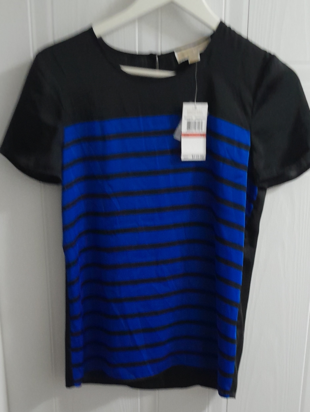 Michael Kors Black and Royal Blue Striped Short Sleeve Tee